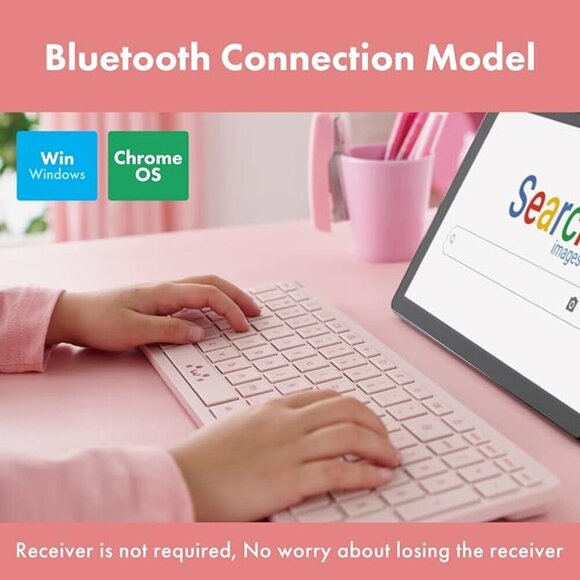 NEW- ELECOM Wireless Bluetooth Keyboard, Compact Keyboard for Chromebook - Pink - Picture 3 of 6